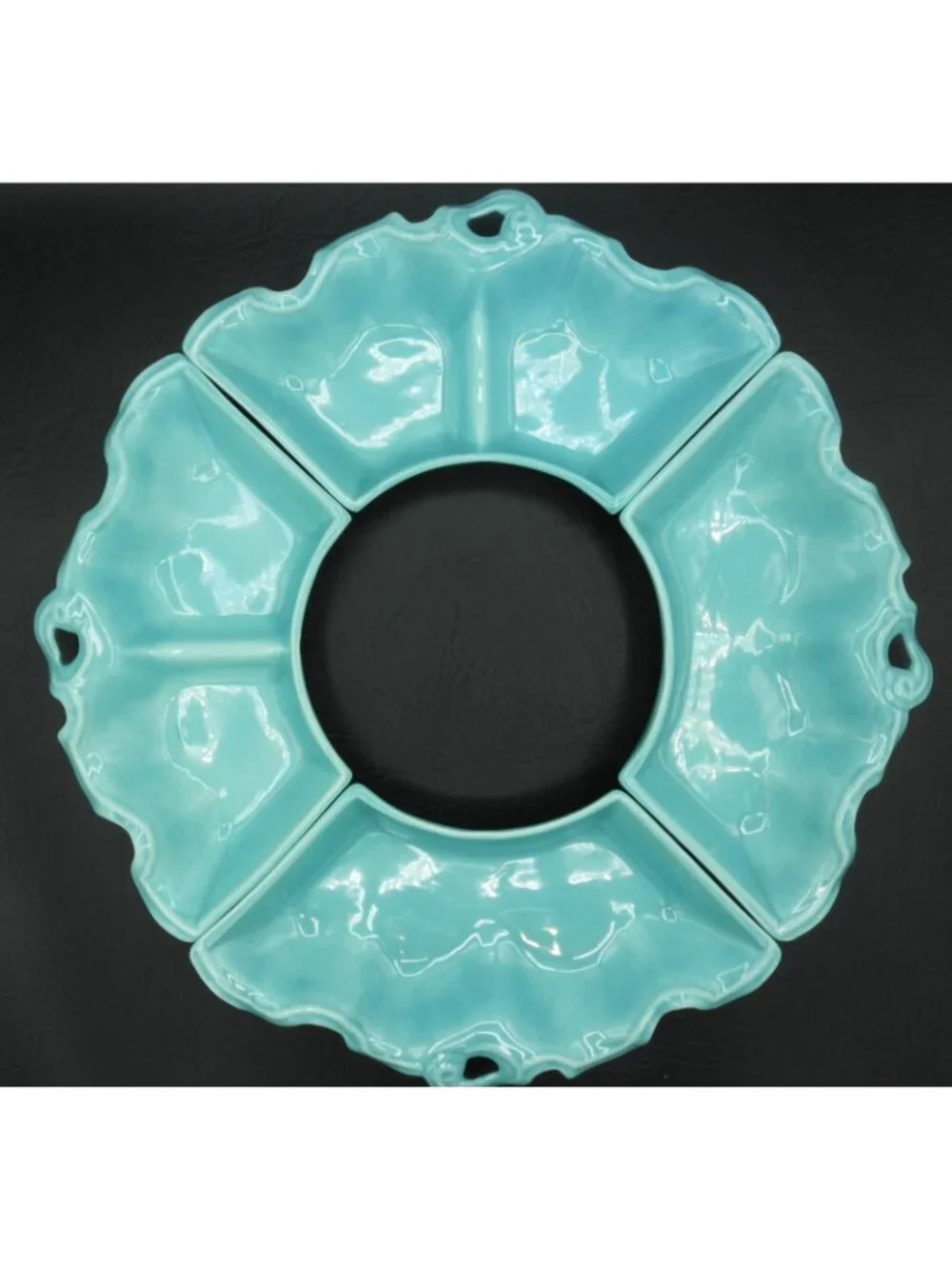 VTG Lazy Susan 4 Dish Serving Set AC DAVEY, INC. Turquoise USA Pottery MCM